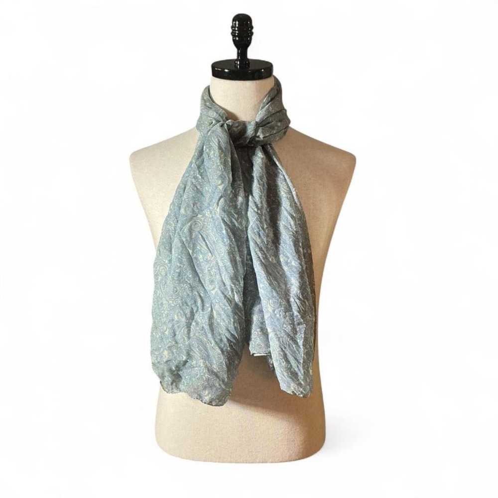 FIRENZE - ITALIA Blue Paisley Print Viscose Silk Scarf Lightweight Fashion Italy